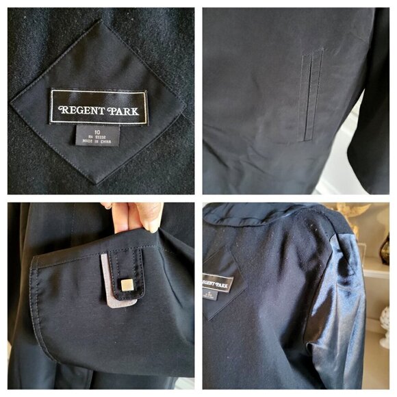 Vintage Regent Park Womens Long Black Coat With Unique Button Detail- SZ 10 - Picture 7 of 9